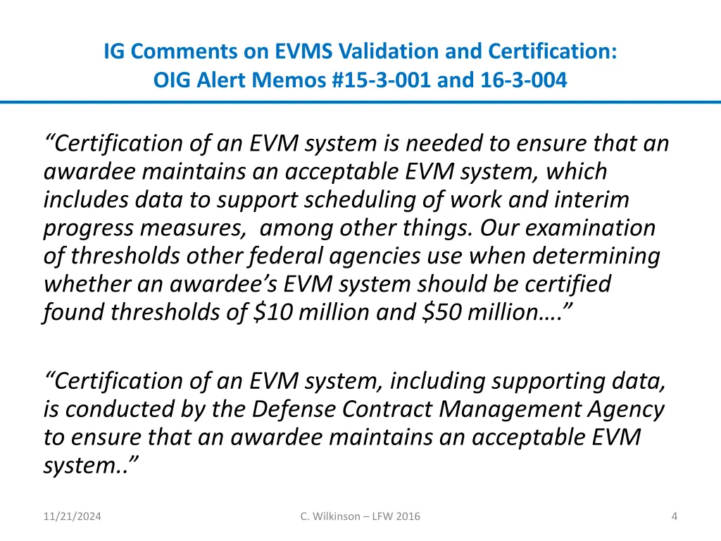 ig comments on evms validation and certification