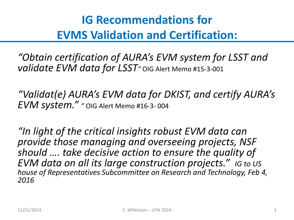 ig recommendations for evms validation