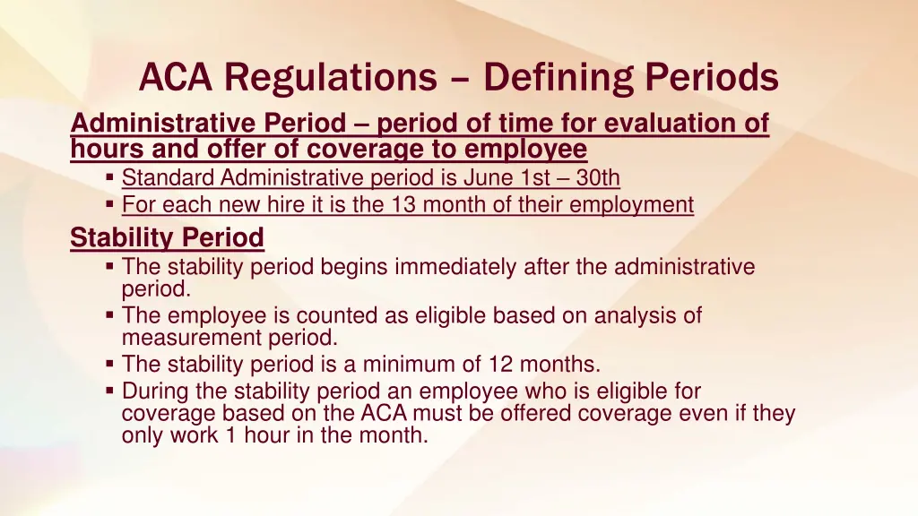 aca regulations defining periods administrative