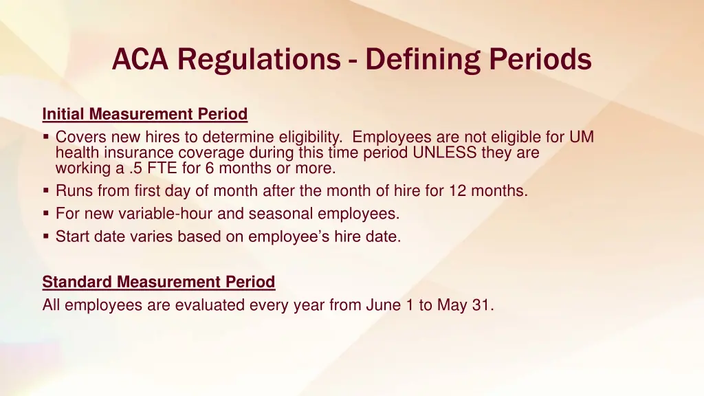 aca regulations defining periods