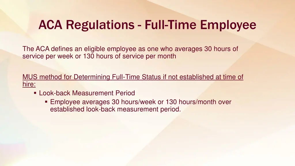 aca regulations full time employee