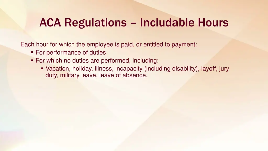 aca regulations includable hours