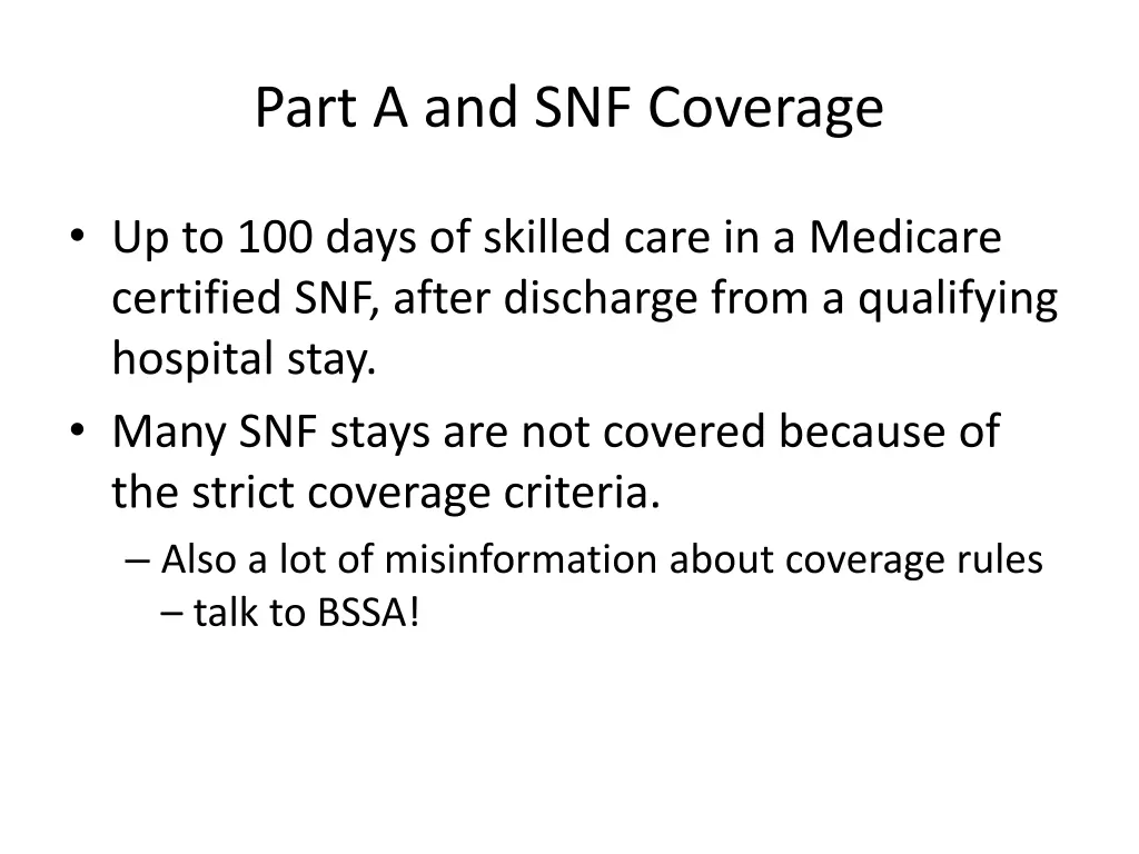 part a and snf coverage