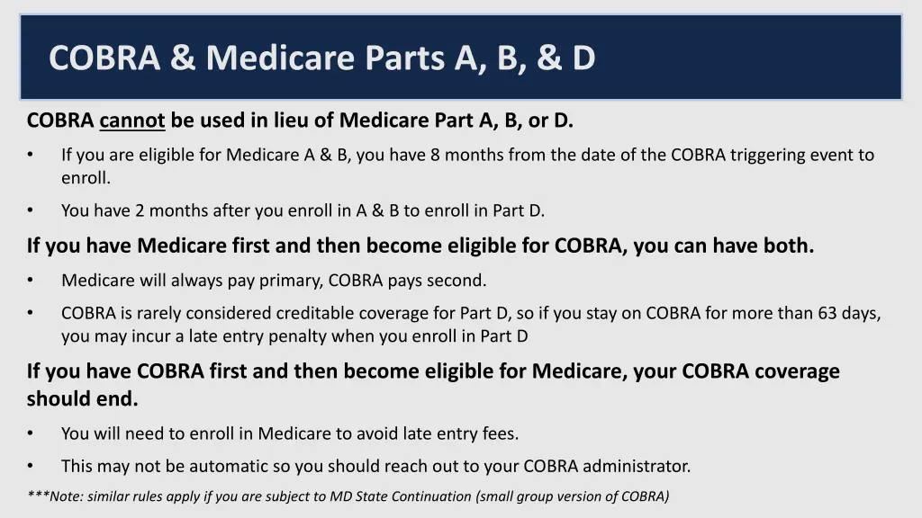 cobra medicare parts a b d