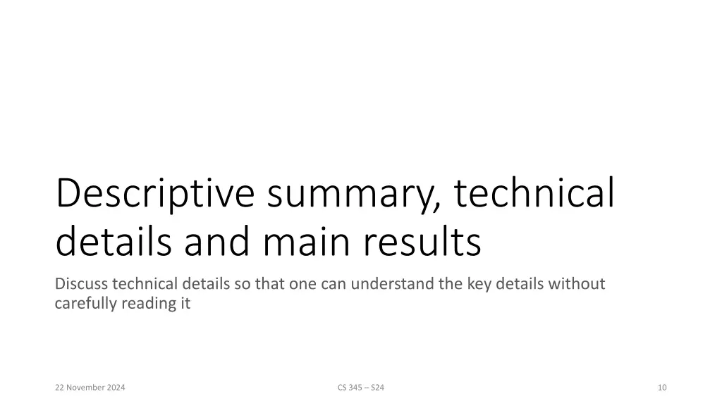 descriptive summary technical details and main