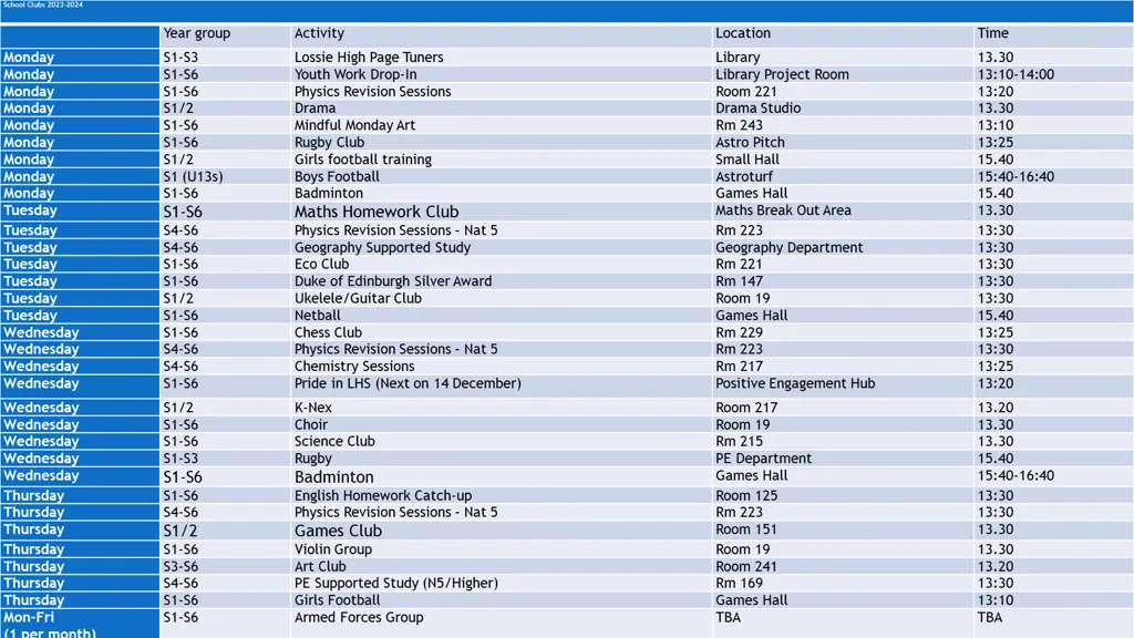 school clubs 2023 2024