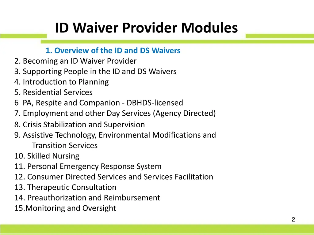 id waiver provider modules