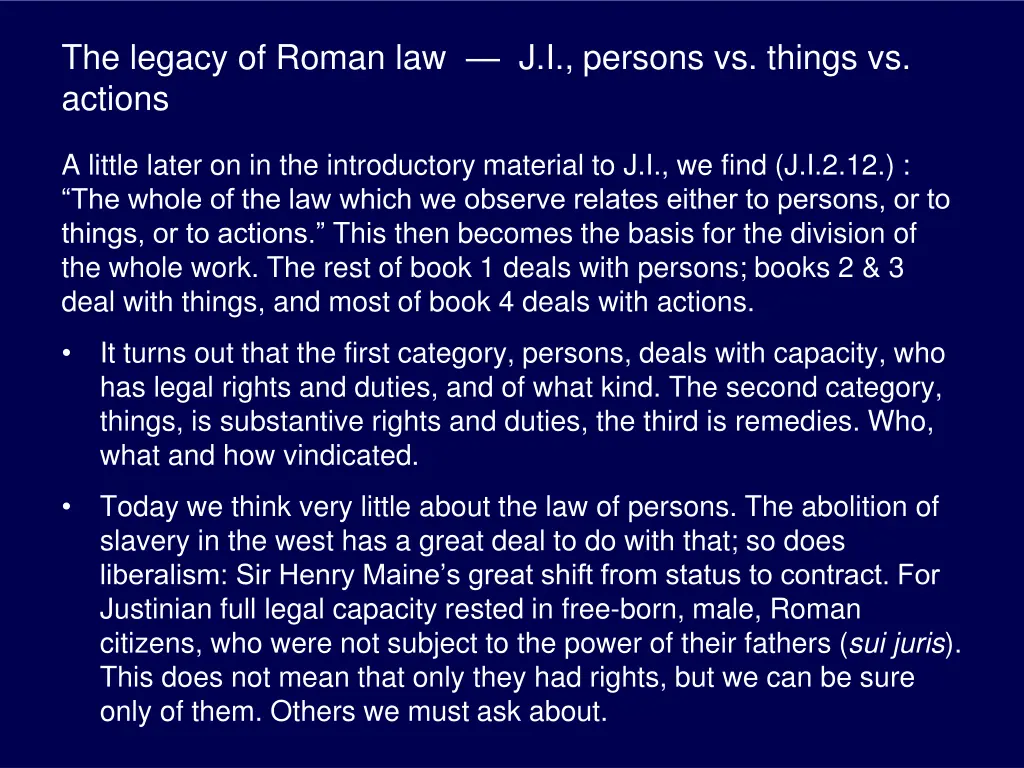 the legacy of roman law j i persons vs things