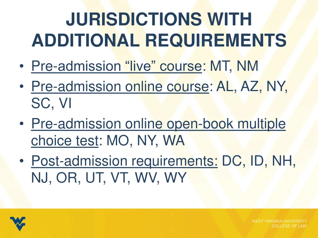 jurisdictions with additional requirements