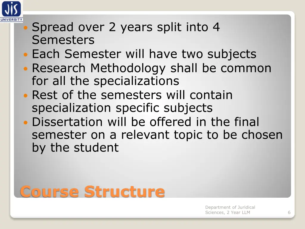 spread over 2 years split into 4 semesters each