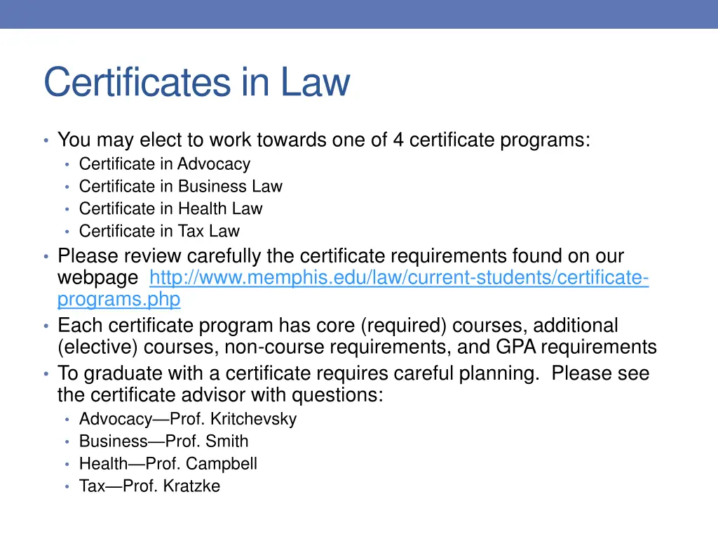 certificates in law