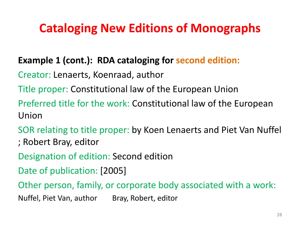 cataloging new editions of monographs 26