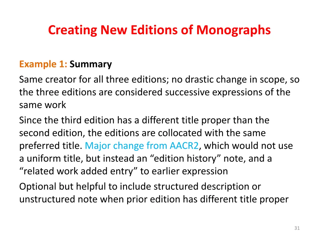 creating new editions of monographs