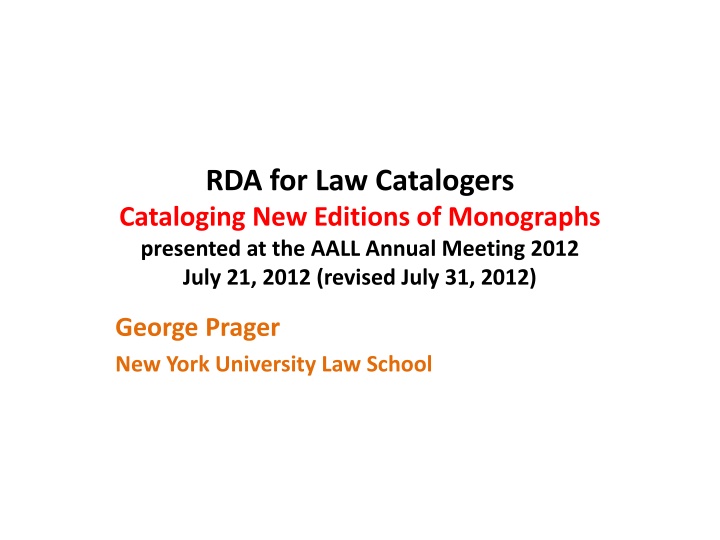 rda for law catalogers cataloging new editions