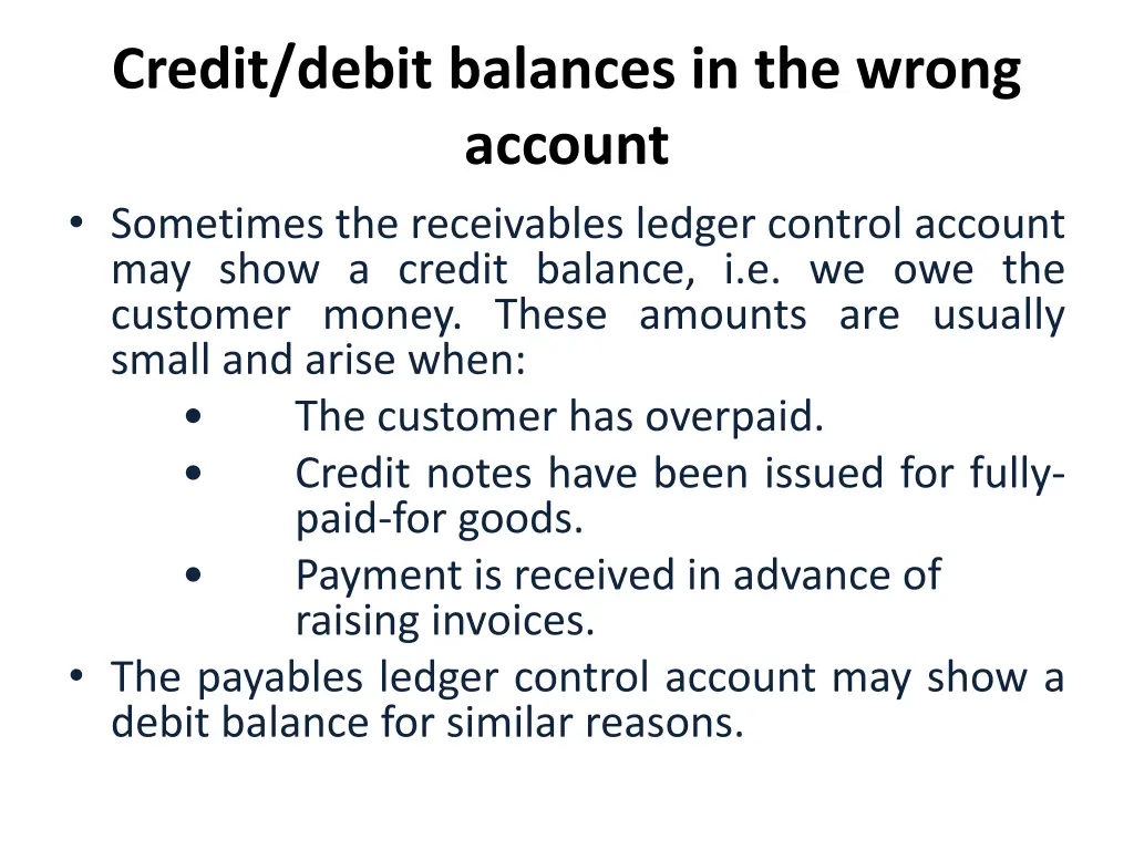 credit debit balances in the wrong account