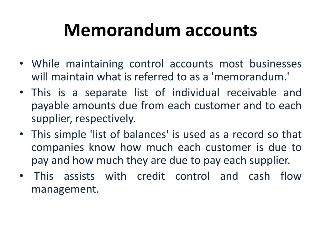 memorandum accounts