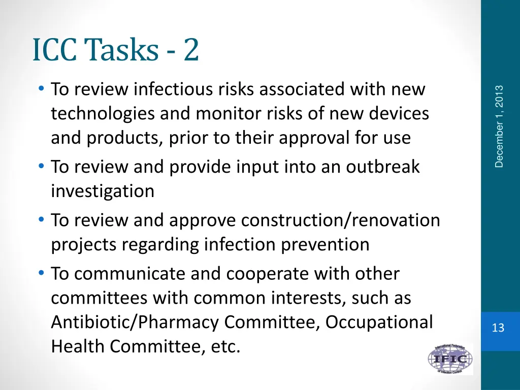 icc tasks 2 to review infectious risks associated