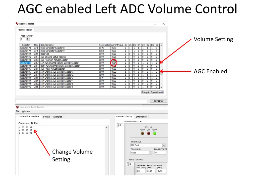 agc enabled left adc volume control