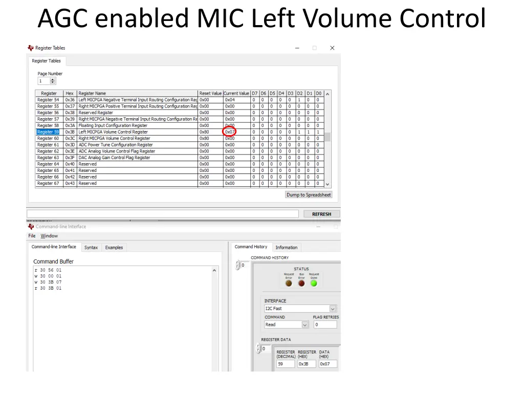 agc enabled mic left volume control