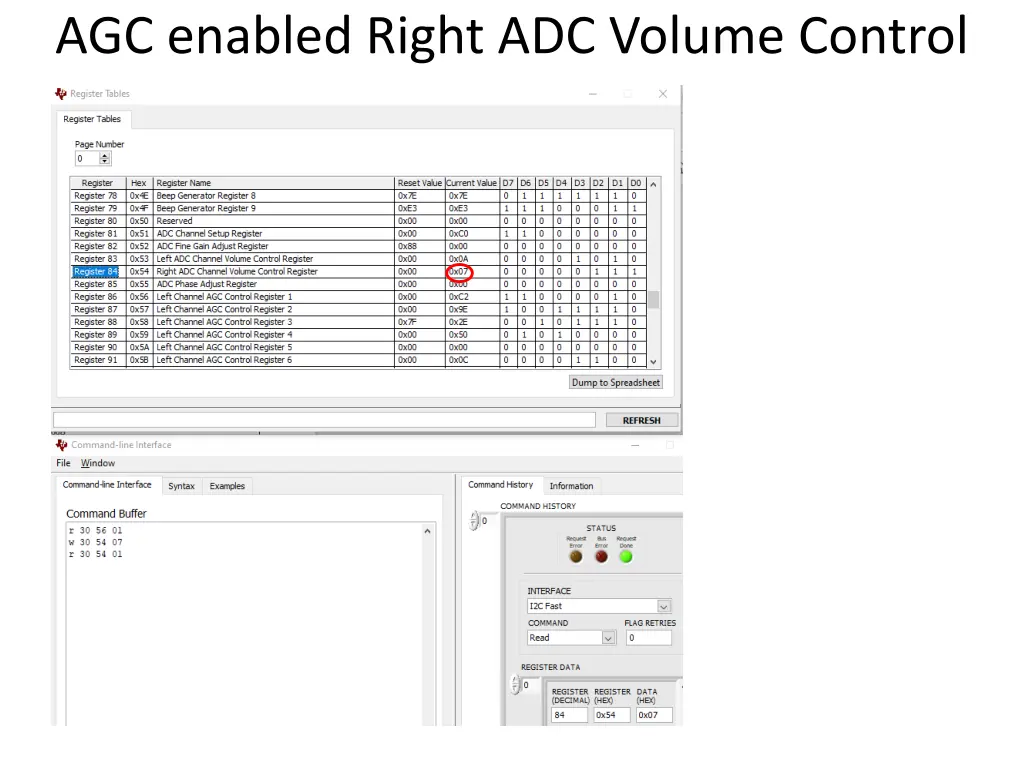 agc enabled right adc volume control