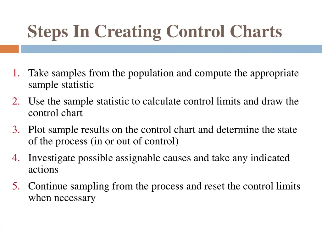 steps in creating control charts