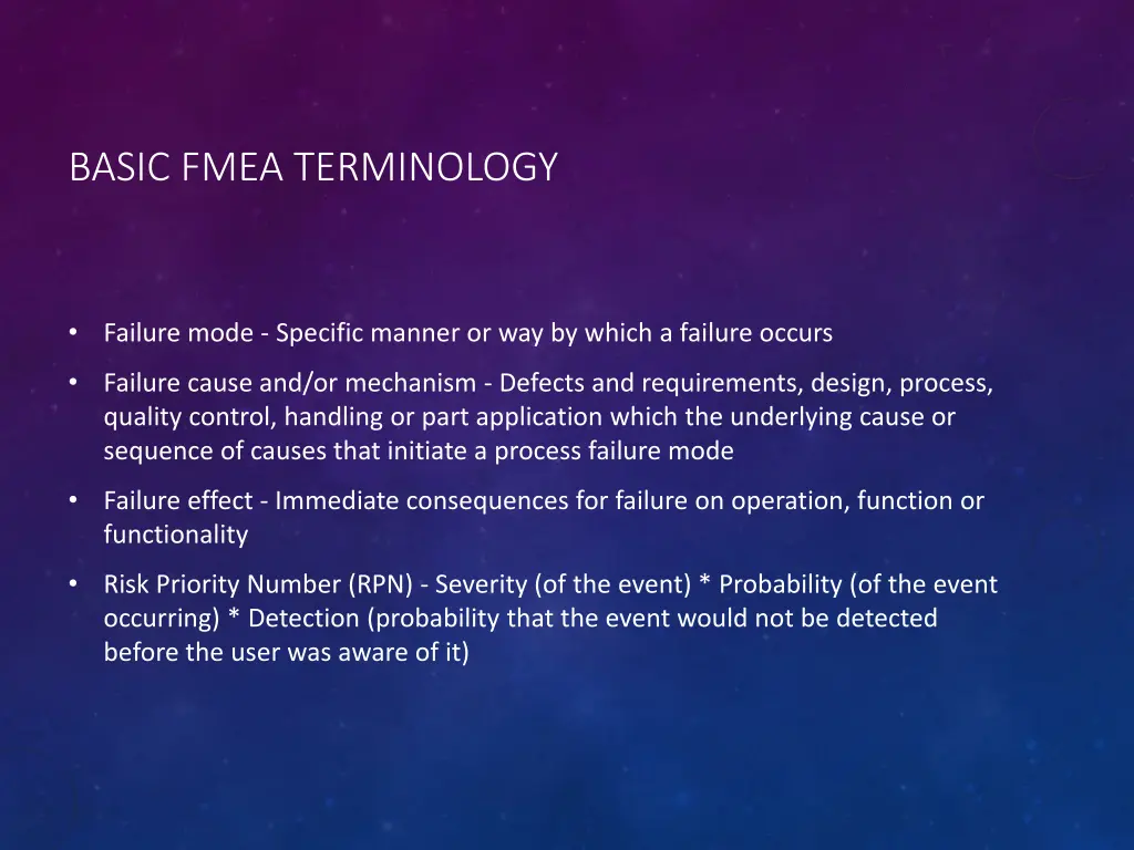 basic fmea terminology