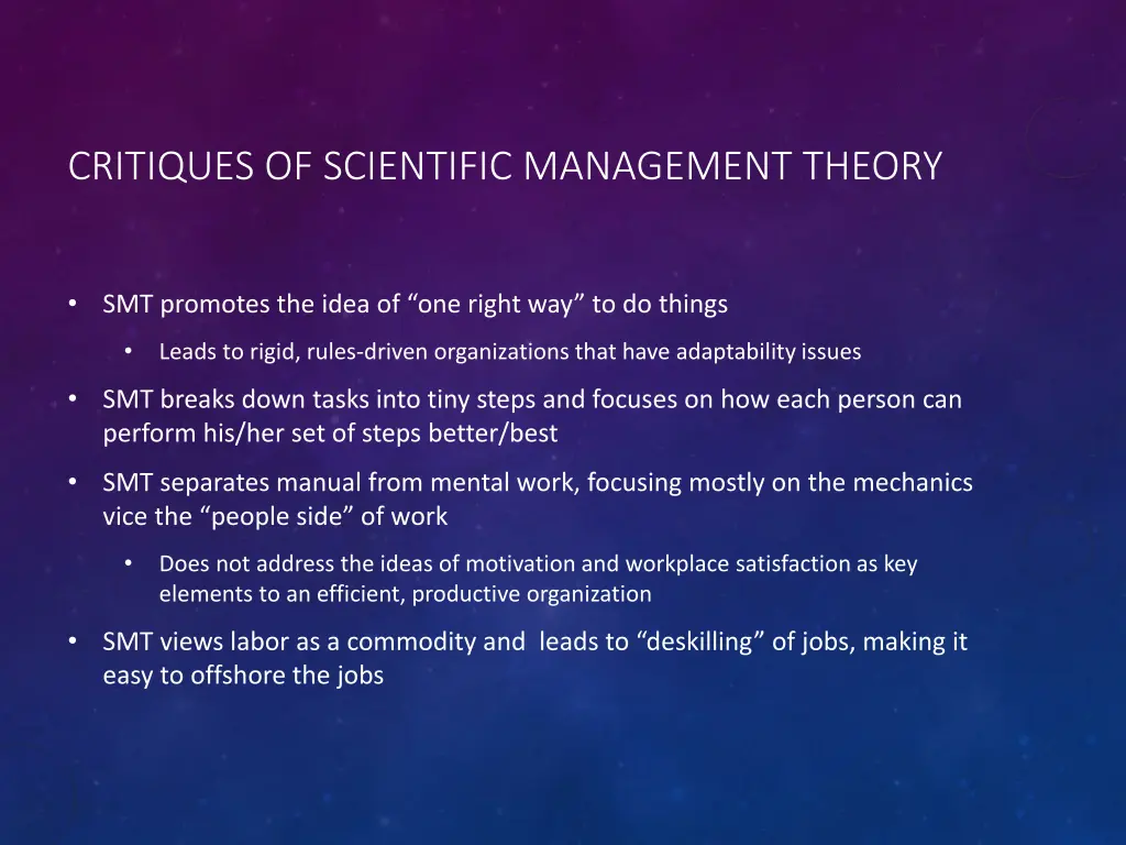 critiques of scientific management theory