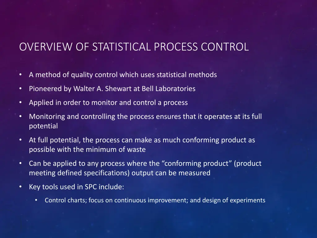 overview of statistical process control