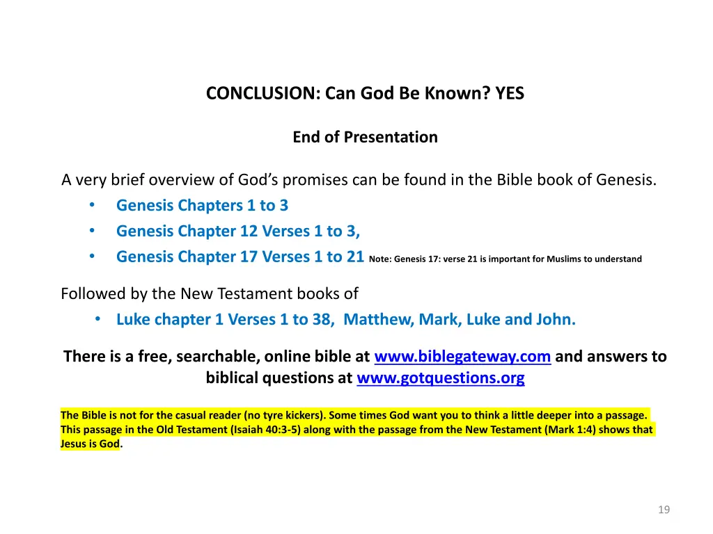 conclusion can god be known yes