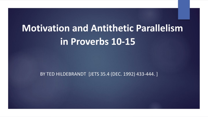 motivation and antithetic parallelism in proverbs