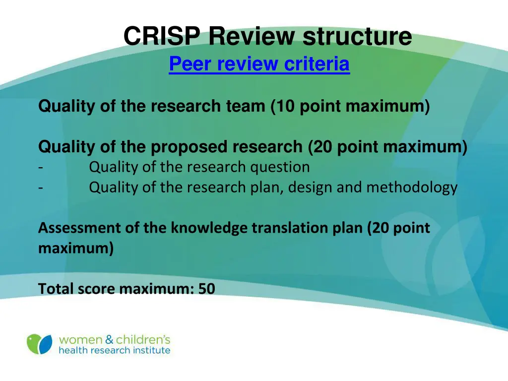 crisp review structure peer review criteria