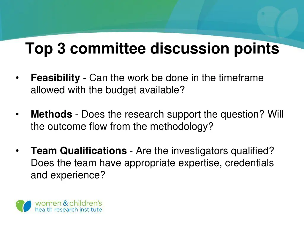 top 3 committee discussion points