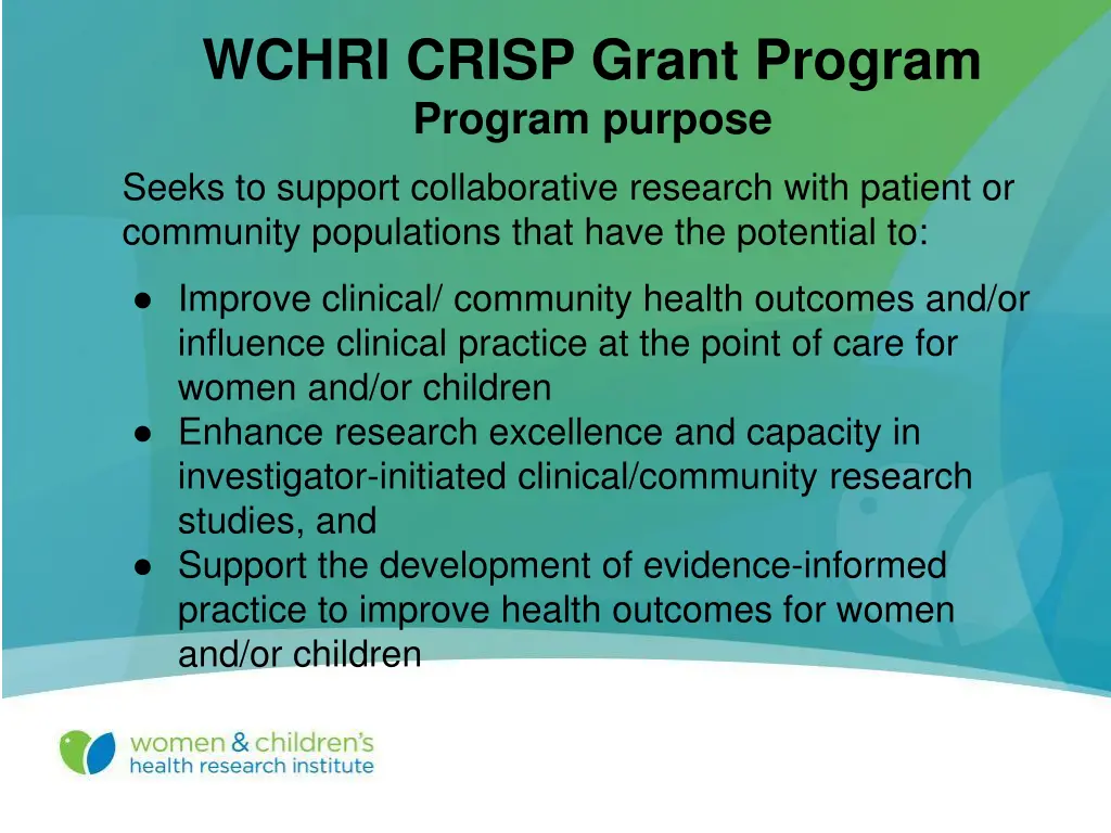 wchri crisp grant program program purpose