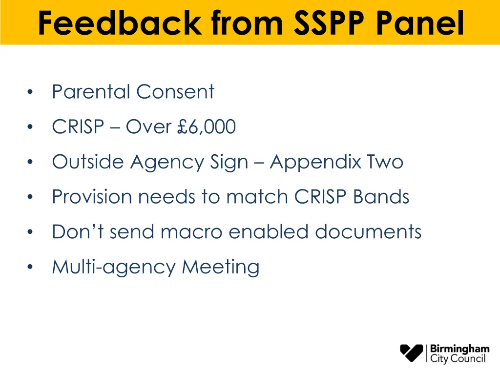 feedback from sspp panel