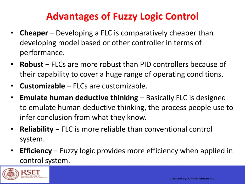 advantages of fuzzy logic control