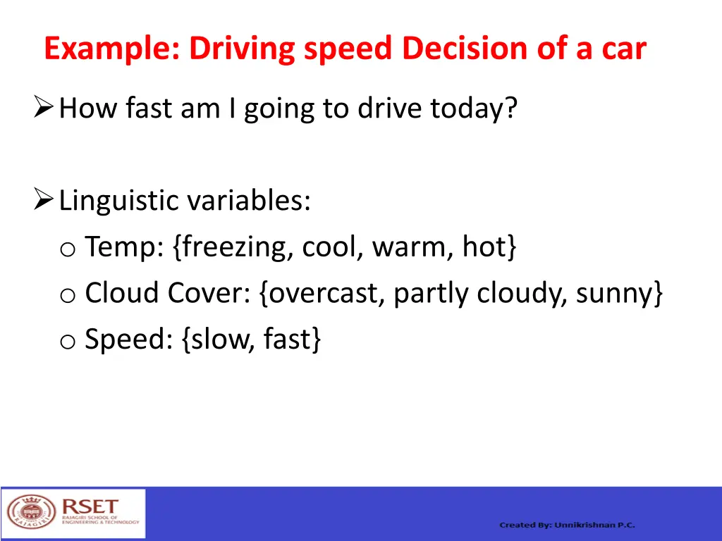 example driving speed decision of a car