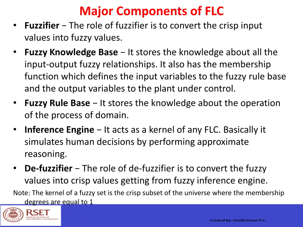 major components of flc fuzzifier the role