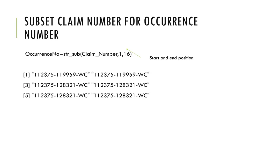 subset claim number for occurrence number