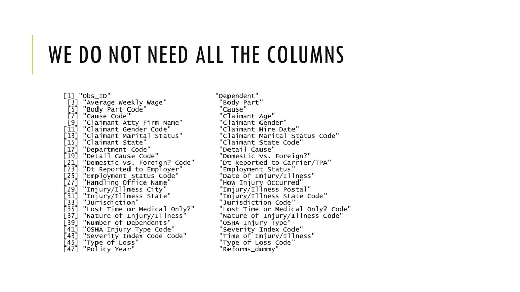 we do not need all the columns