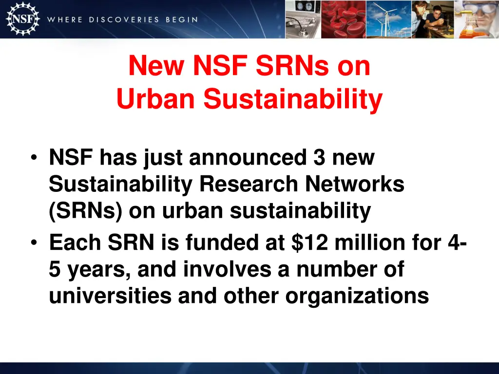 new nsf srns on urban sustainability