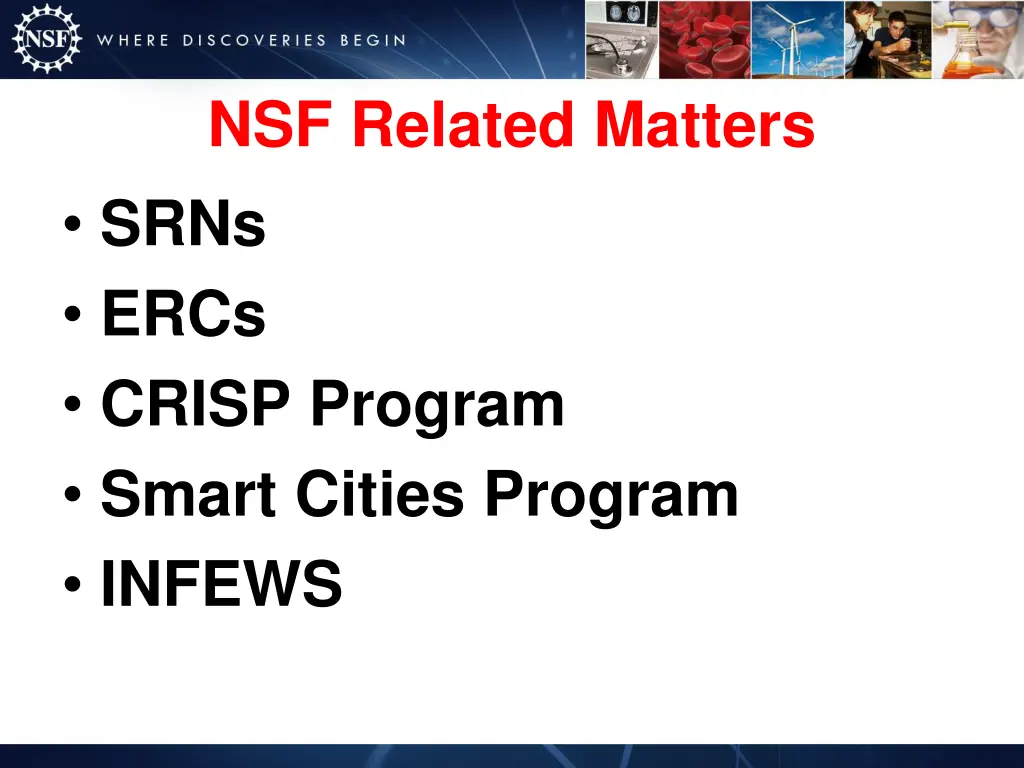 nsf related matters srns ercs crisp program smart