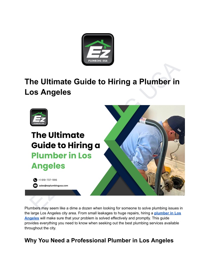 ez plumbing usa the large los angeles city area