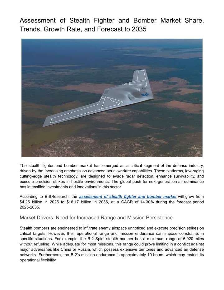 assessment of stealth fighter and bomber market