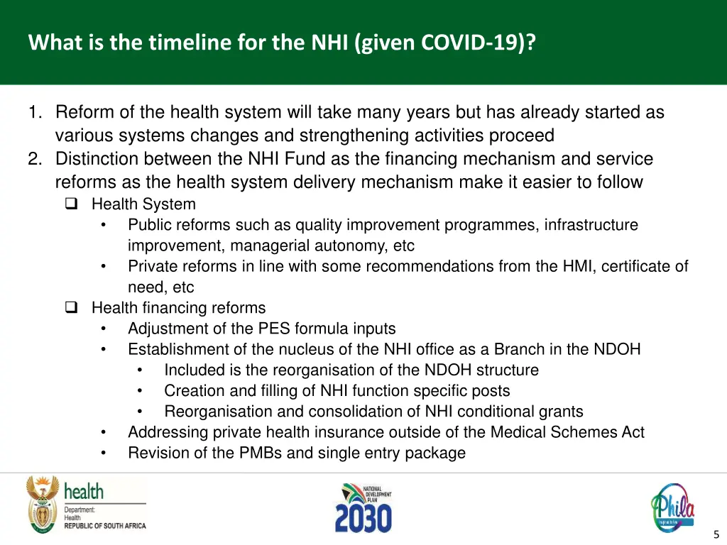 what is the timeline for the nhi given covid 19