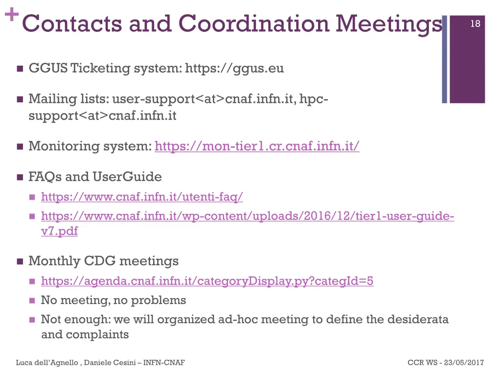 contacts and coordination meetings