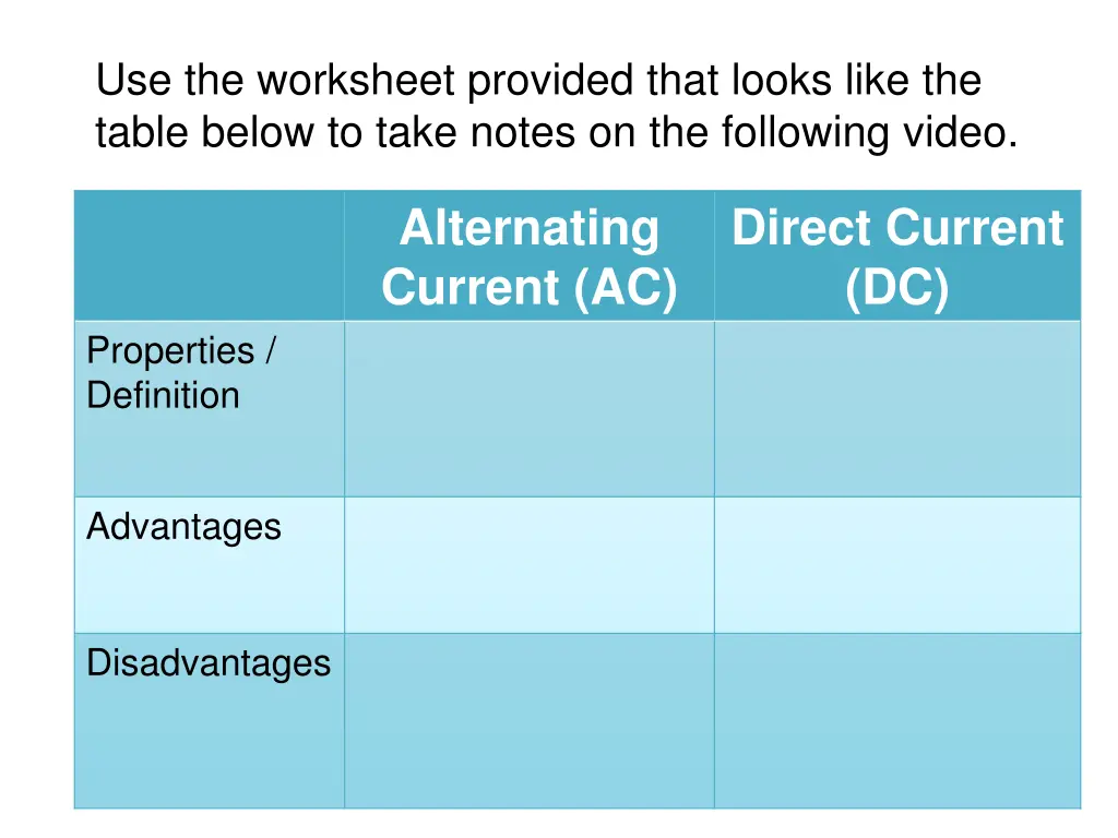 use the worksheet provided that looks like