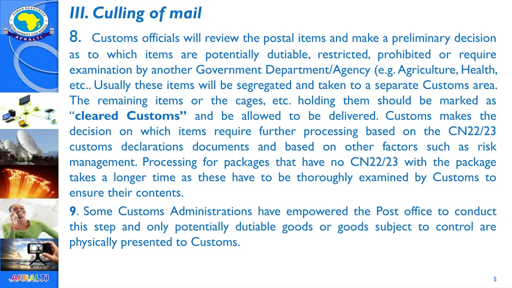 iii culling of mail 8 customs officials will