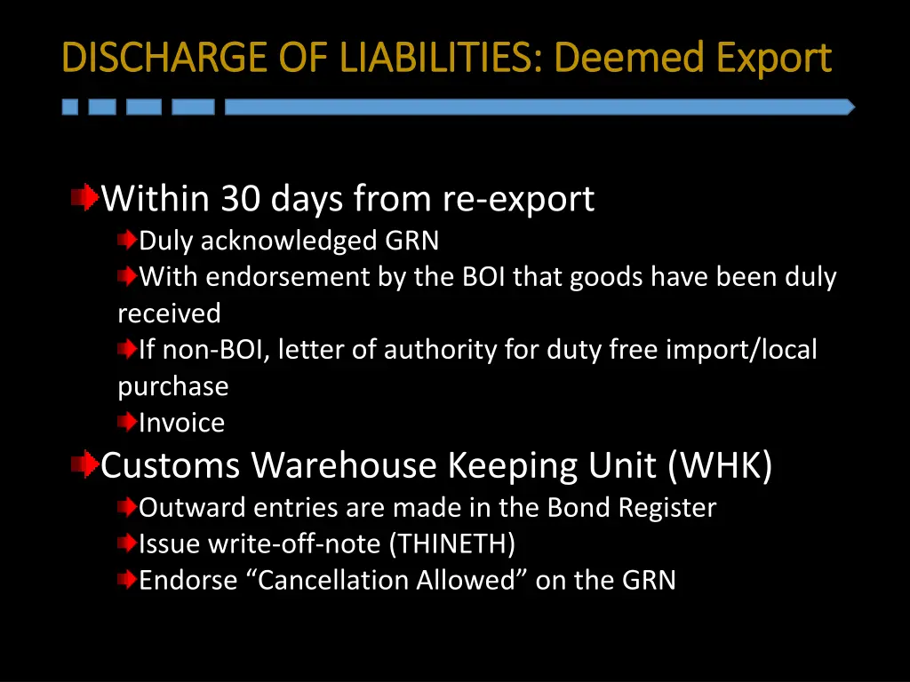 discharge of liabilities deemed export discharge