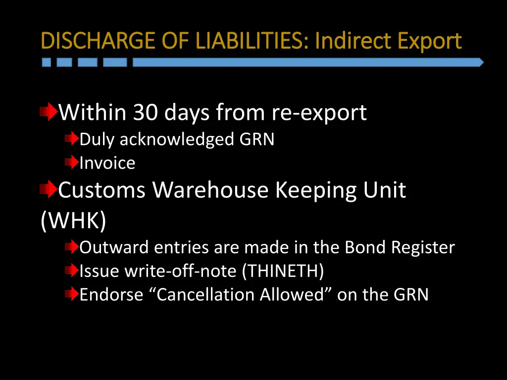 discharge of liabilities indirect export