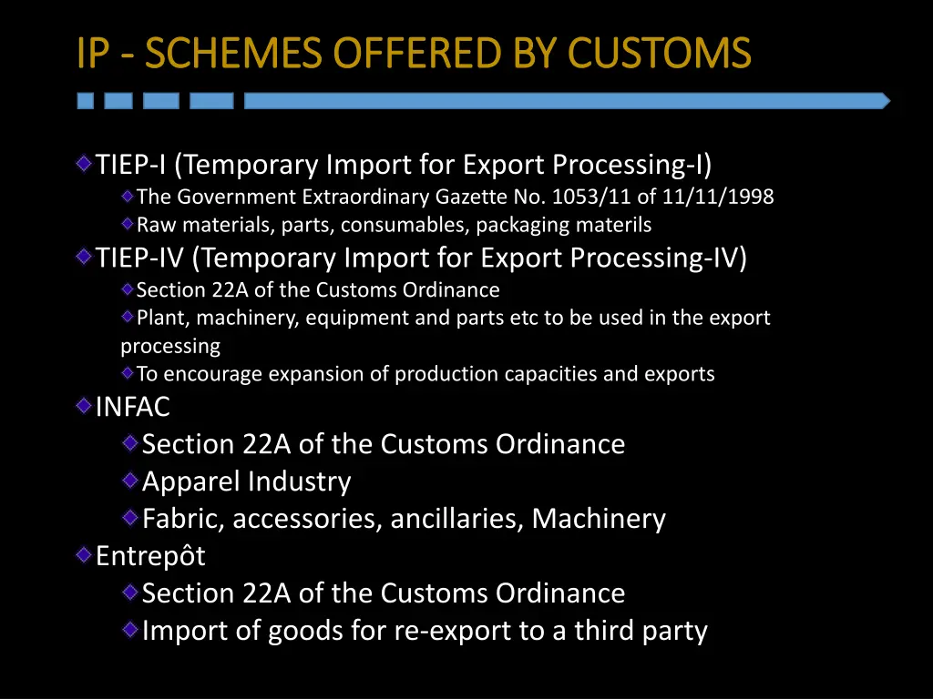 ip ip schemes offered by customs schemes offered